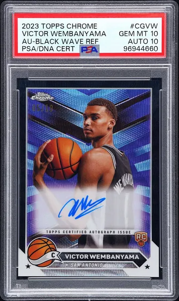 PSA 10 2023 Topps Chrome Victor Wembanyama autograph Black Wave refractor card