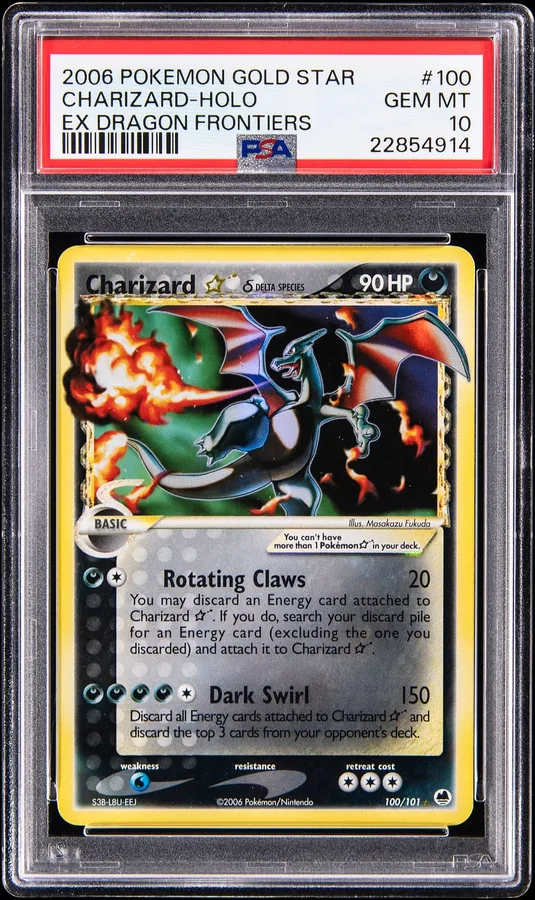 PSA 10 Gem Mint 2006 Pokémon Gold Star Charizard holo, EX Dragon Frontiers